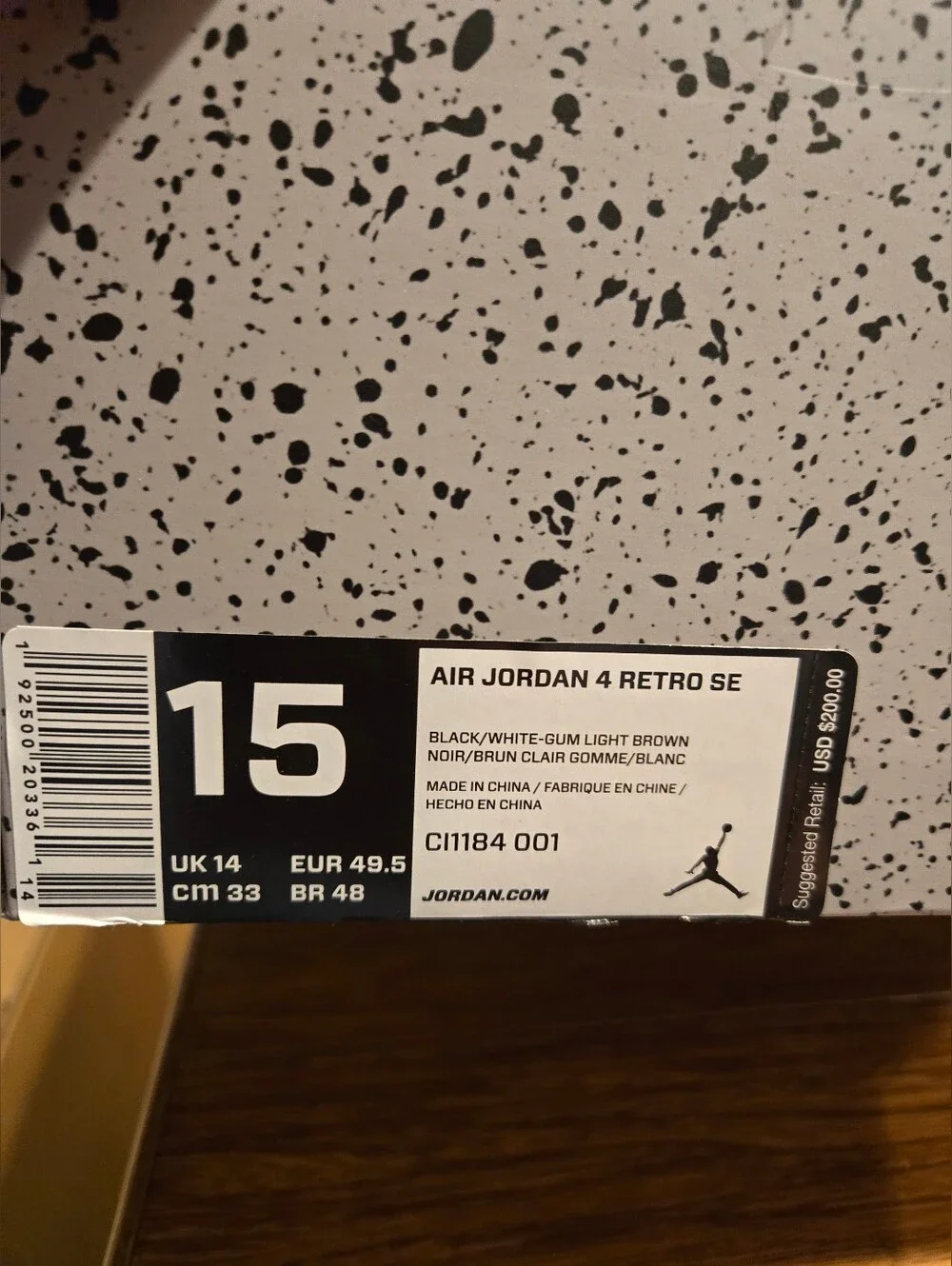 AIR JORDAN 4 RETRO SE LASER BLACK GUM SIZ3 15